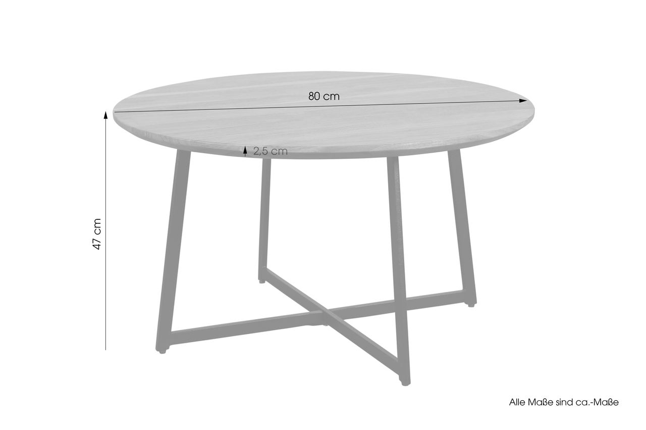 byLiving ALINA Couchtisch, Breite 80 cm, Akazie natur lackiert, Metall schwarz pulverbeschichtet