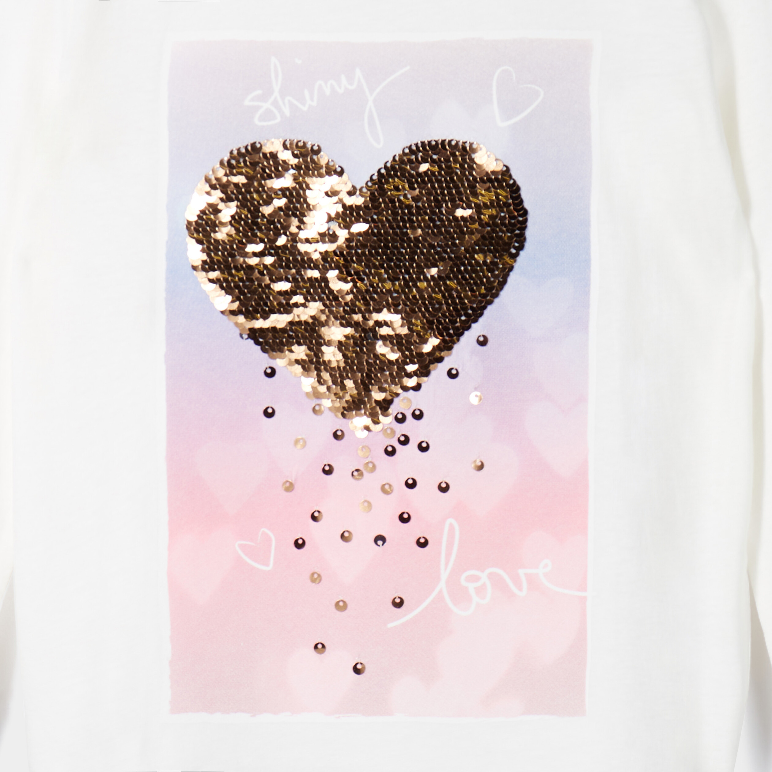 T-shirt manches longues sequins ivoire fille | La Halle