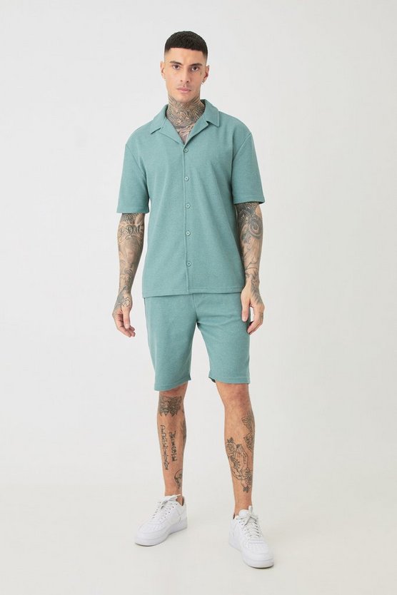 Tall kurzärmliges Hemd & Shorts in Grün