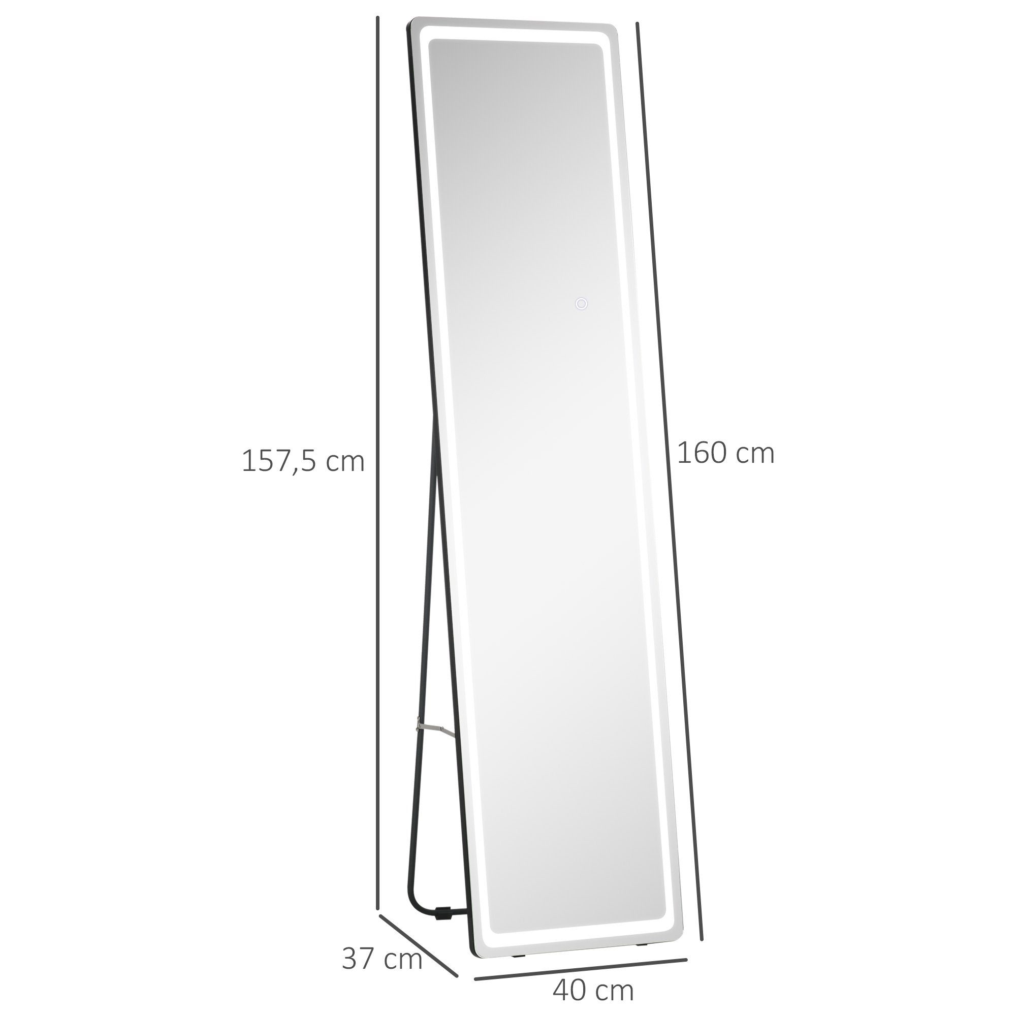 HOMCOM Standspiegel mit LED-Licht, freistehend, Aluminium, einstellbares Licht (Set, 1-St., 1 Ankleidespiegel), LED