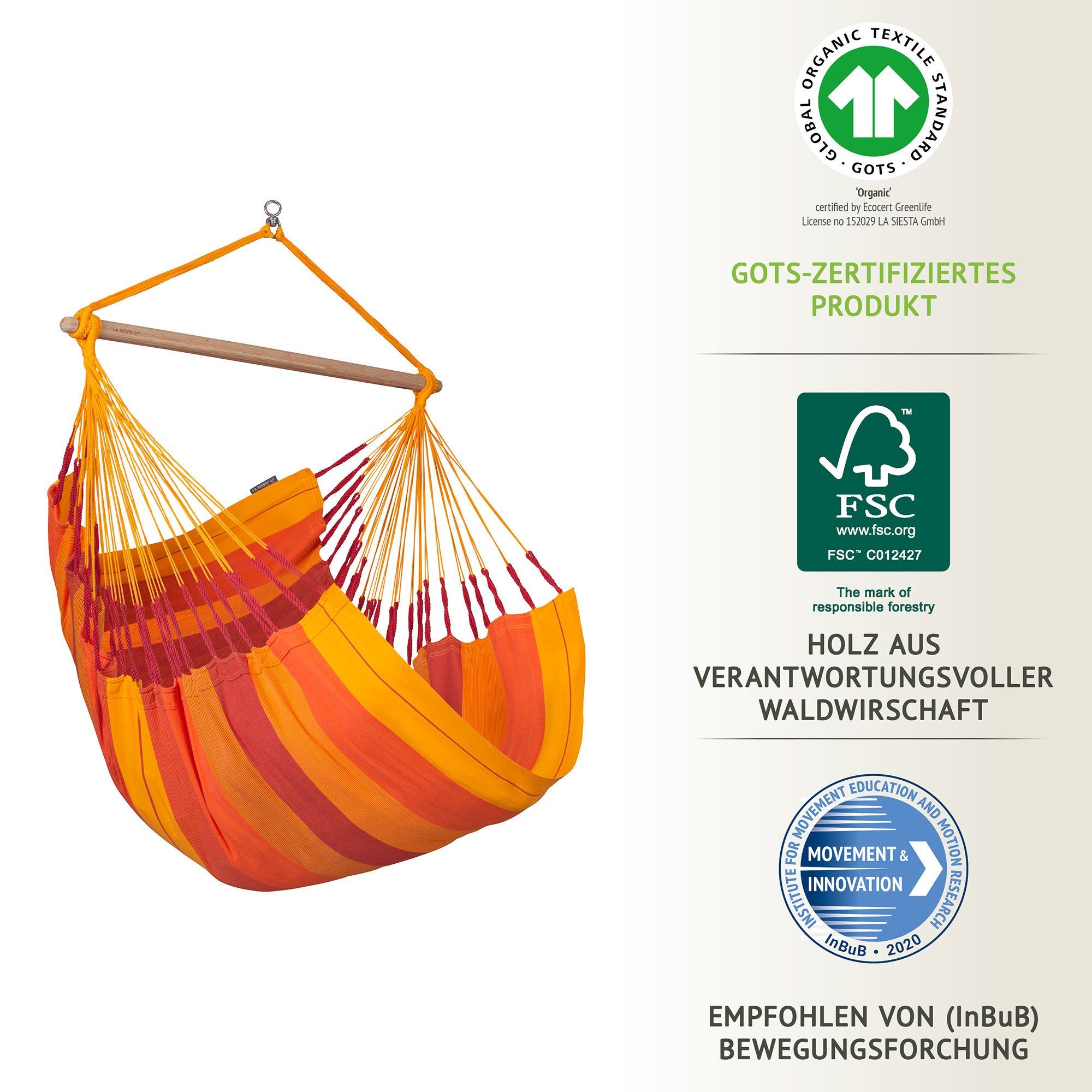 La Siesta Hängestuhl Hängestuhl Habana Volcano - Hängestuhl aus Bio Baumwolle Comfort Size, Hochwertige Qualität