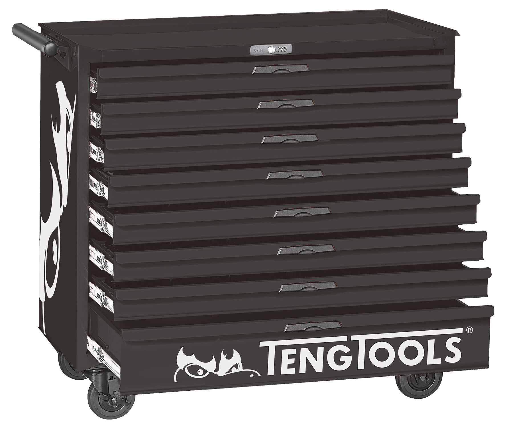 Teng Tools 122390200 TCMM498NBK Voziček za orodje črne barve, midi master komplet, 8 predalov