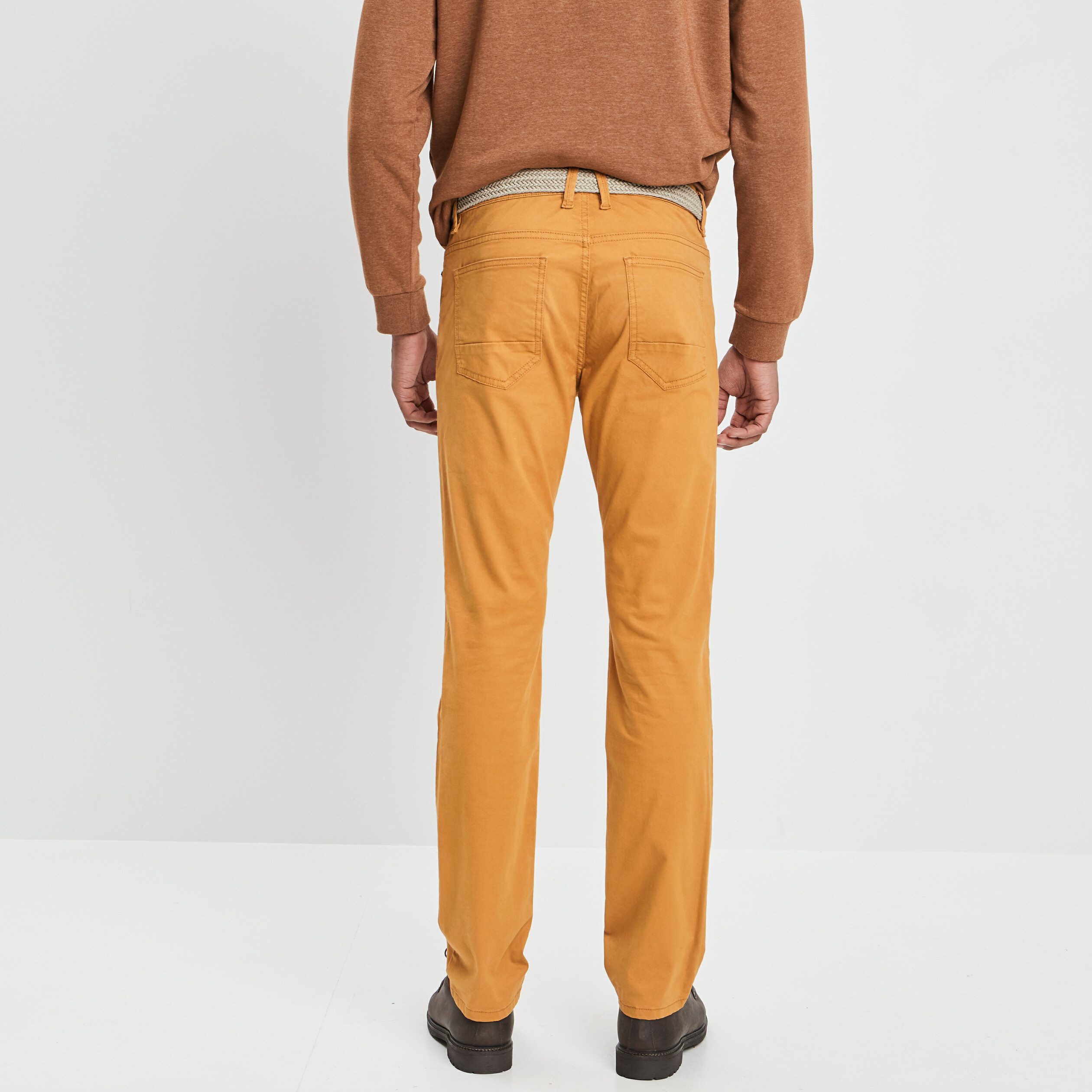 Pantalon droit avec ceinture jaune moutarde homme | La Halle