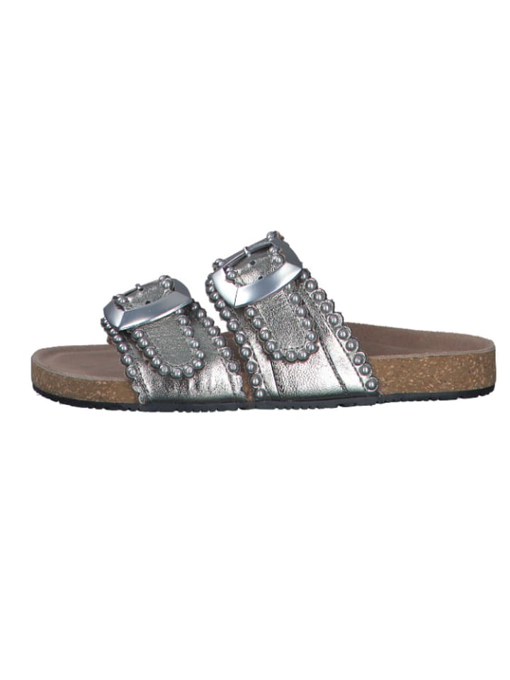 s.Oliver Leder-Pantoletten in Silber günstig kaufen