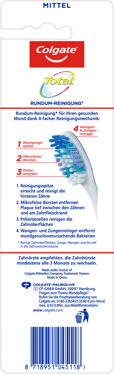 Zahnbürste Total Rundum-Reinigung mittel (1+1Gratis), 2 St