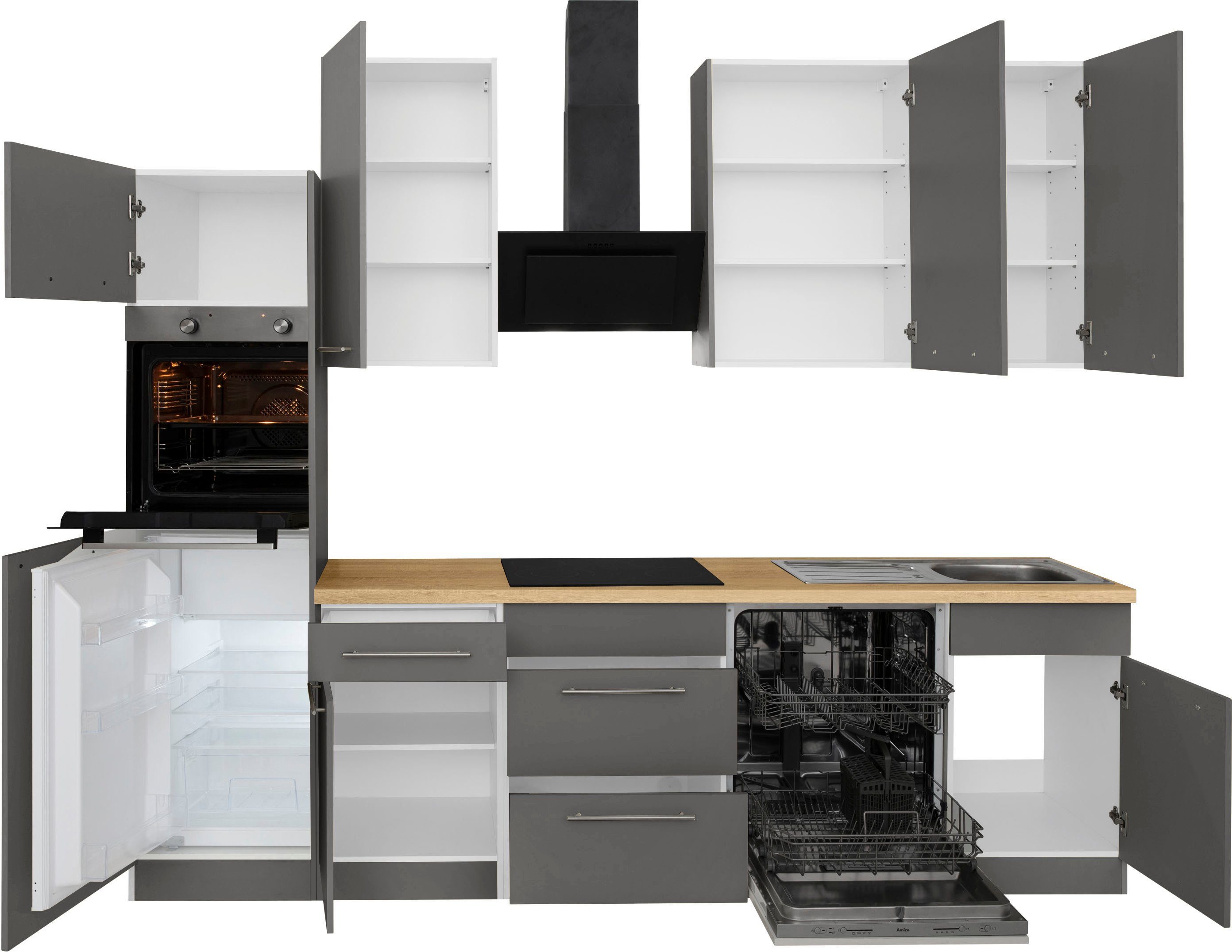 wiho Küchen Küchenzeile Unna, mit E-Geräten, Breite 280 cm
