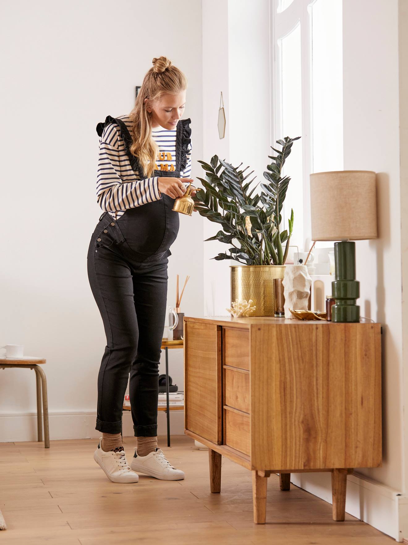 Vertbaudet Umstands-Latzhose, Denim - schwarz