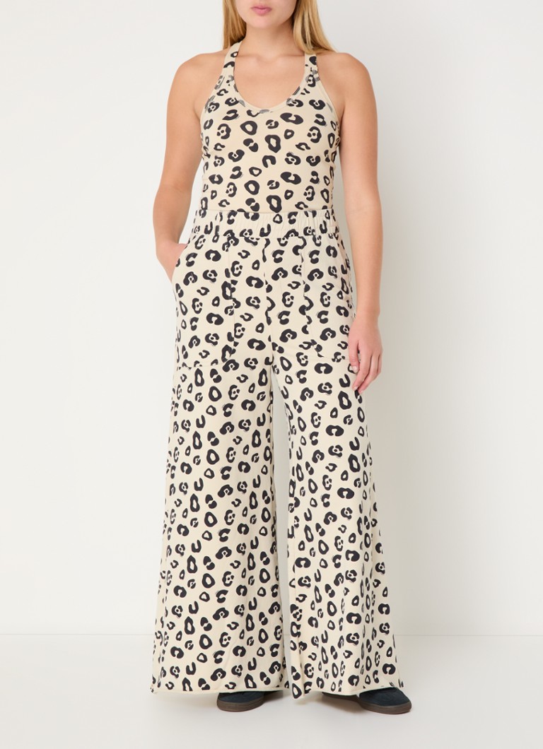 Pantaloni de trening 10DAYS cu talie înaltă și croială largă, confecționați din bumbac organic și decorați cu imprimeu leopard.
