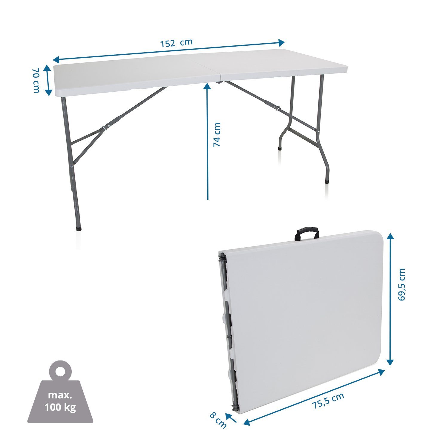 hjh OFFICE Klapptisch Klapptisch EASY UP MULTI II Metall, Kunststoff (1 St), Campingtisch, klappbar, mit Griff