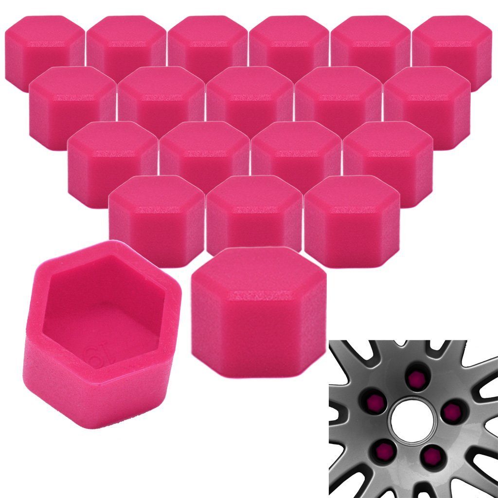 RYHX Radkappe 20x Radschrauben Silikon Kappen Set Abdeckung SW21 21MM Pink
