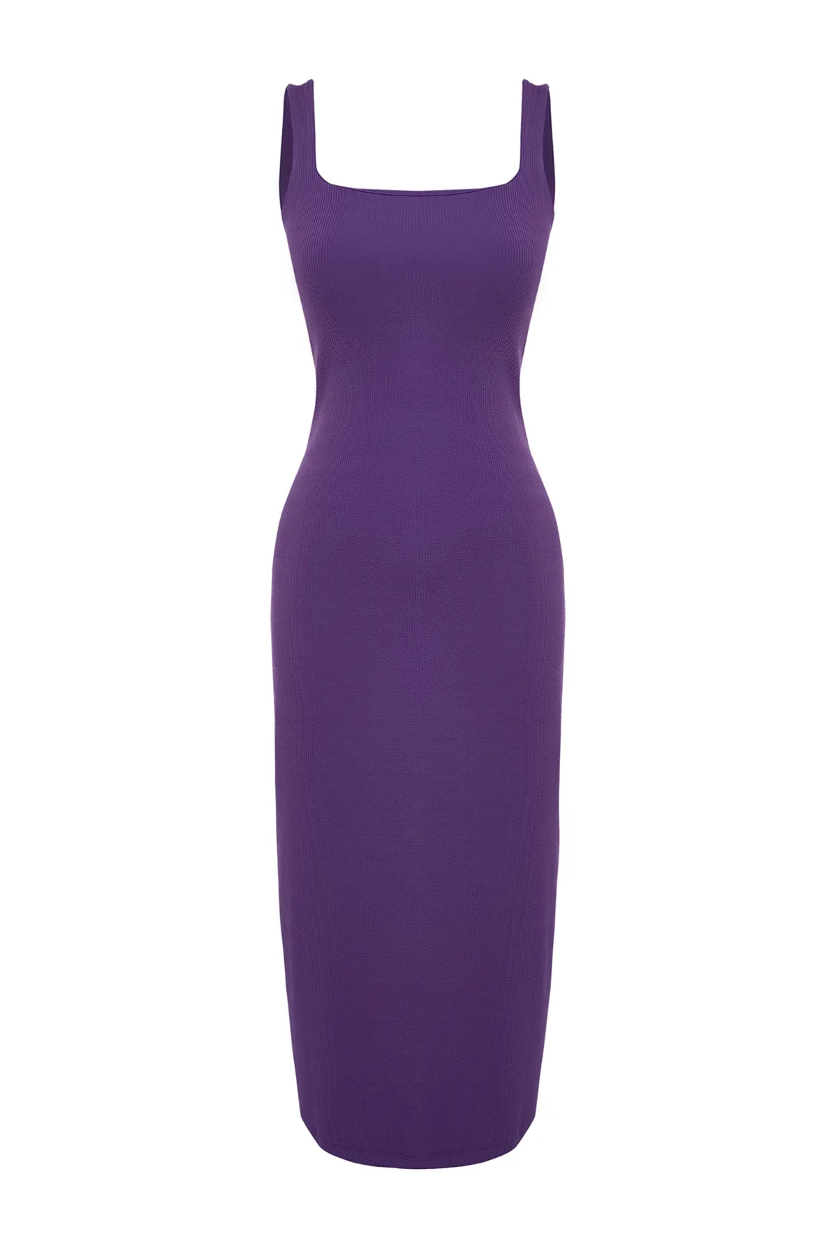 Trendyol Collection  Lila, tailliertes, flexibles Midi-Bleistiftkleid aus Strick mit Riemchen, quadratischem Ausschnitt TWOSS24EL00181