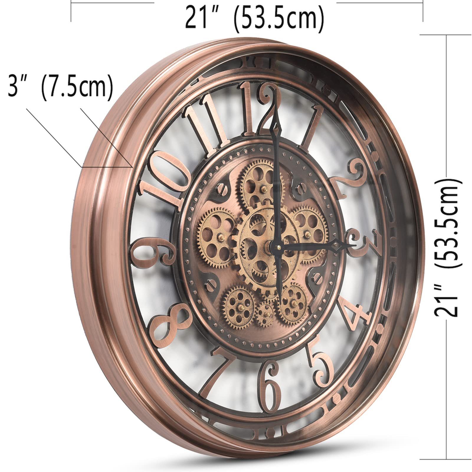 Samilito Uhr Wanduhr mit echtem Bewegungsgetriebe Zahnrädern (Leises Quarz-Schrittwerk, kein tickendes lautes Geräusch)