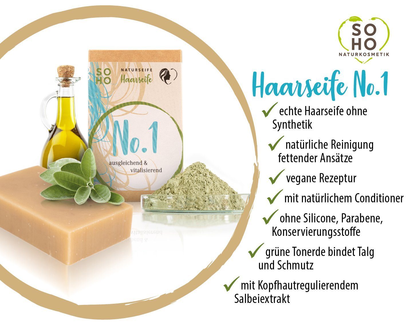 SOHO Naturkosmetik Seifen-Set Feste Haarseife, 3 exklusive Haarseifen aus bayrischer Manufaktur, 3-tlg.