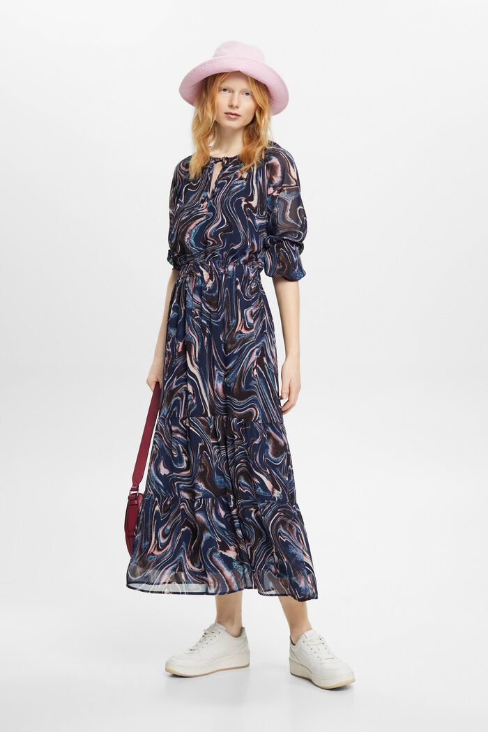 Maxikleid aus Crinkle-Chiffon mit Volant-Ärmeln