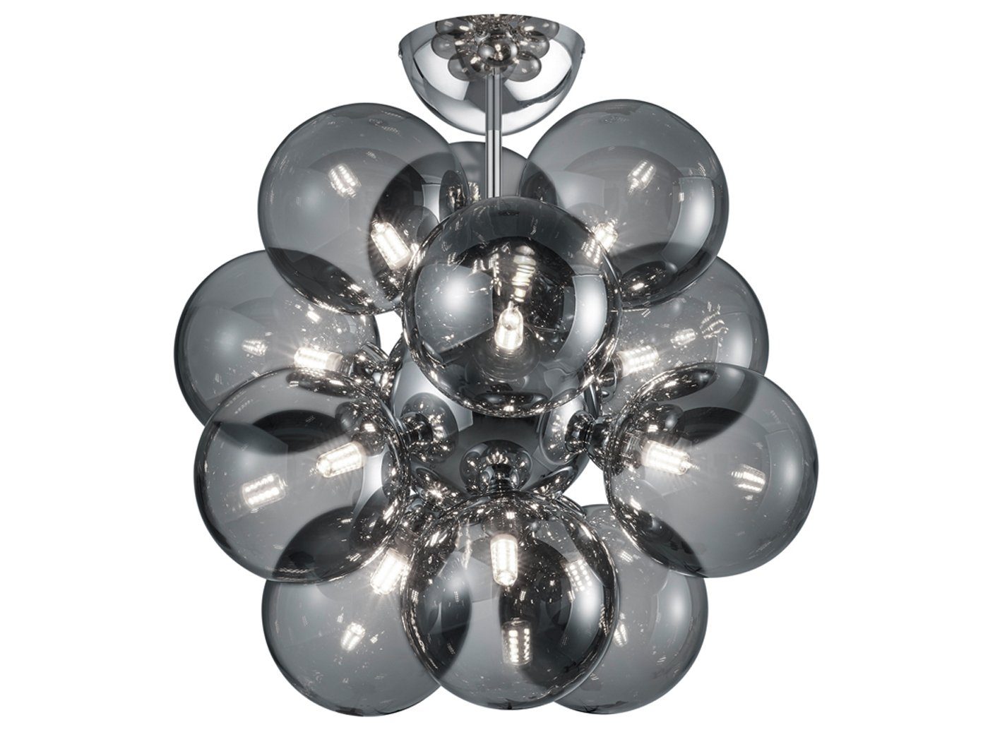 meineWunschleuchte LED Deckenleuchte, LED wechselbar, Warmweiß, ausgefallene Designer-lampe mit 12x Rauchglas Kugel, Treppenhaus Ø45cm