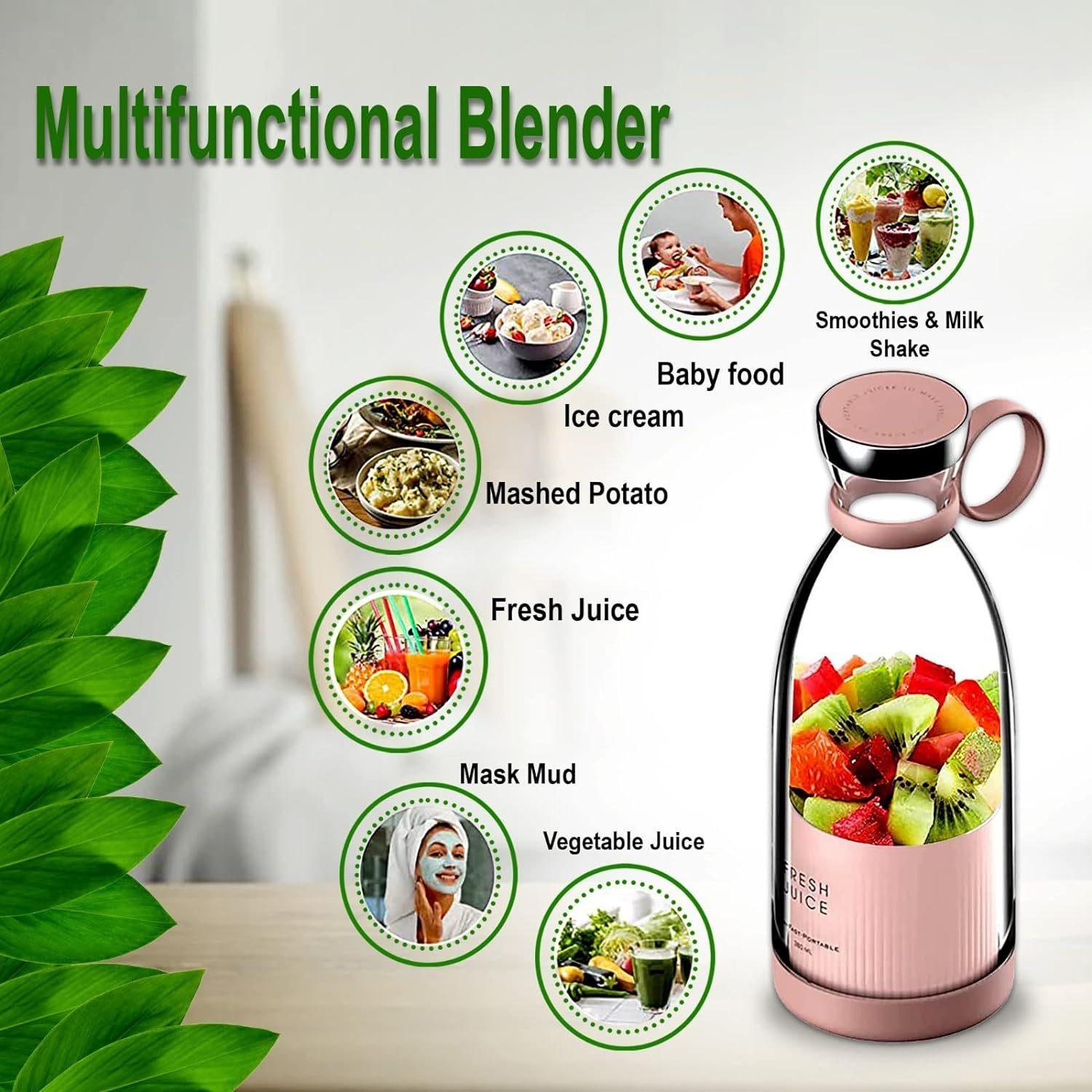 Blusmart Akku-Smoothie-Maker 420ml Mini-Mixer, frischer Saft, kleiner Mixer USB, Doppelklicken Sie, um den tragbaren kleinen Saftbecher zu öffnen