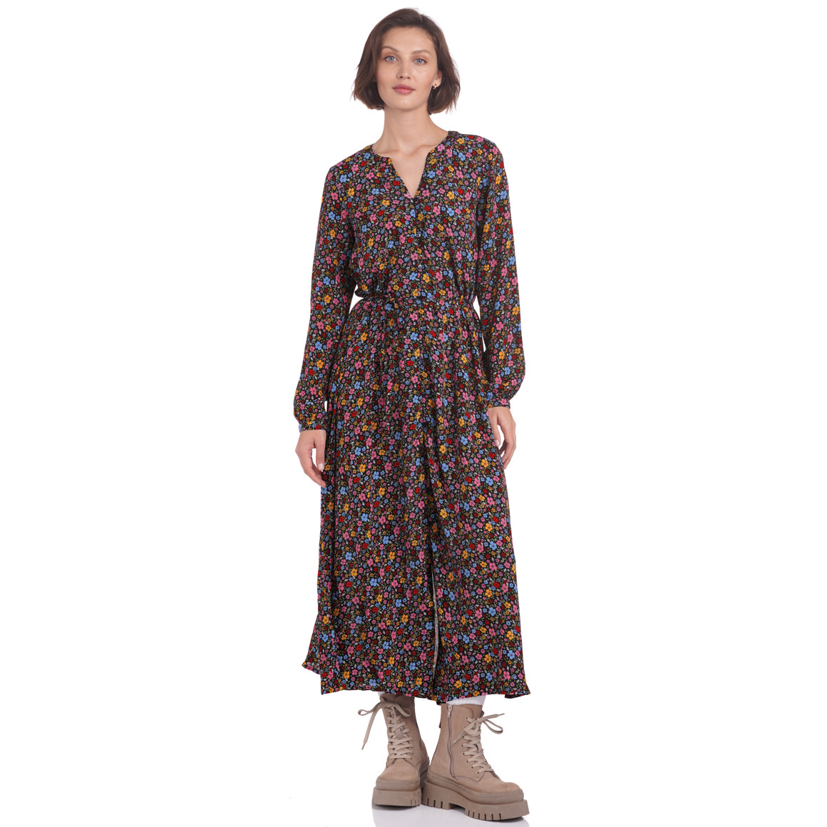 Damen Maxi-Kleid im bunten Millefleur-Dessin