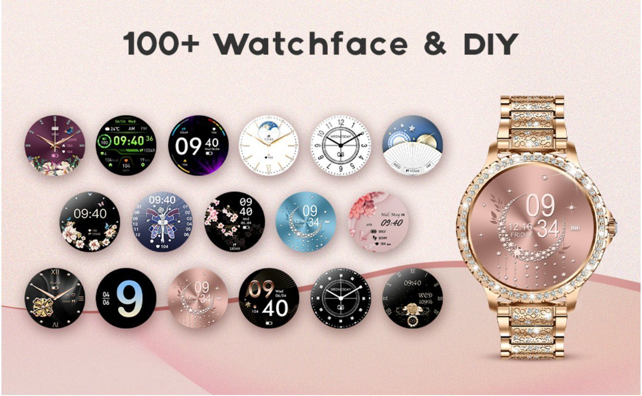 Lige Smartwatch, Damen Mit Telefonfunktion Wasserdicht Rund iOS Android Smart Watch