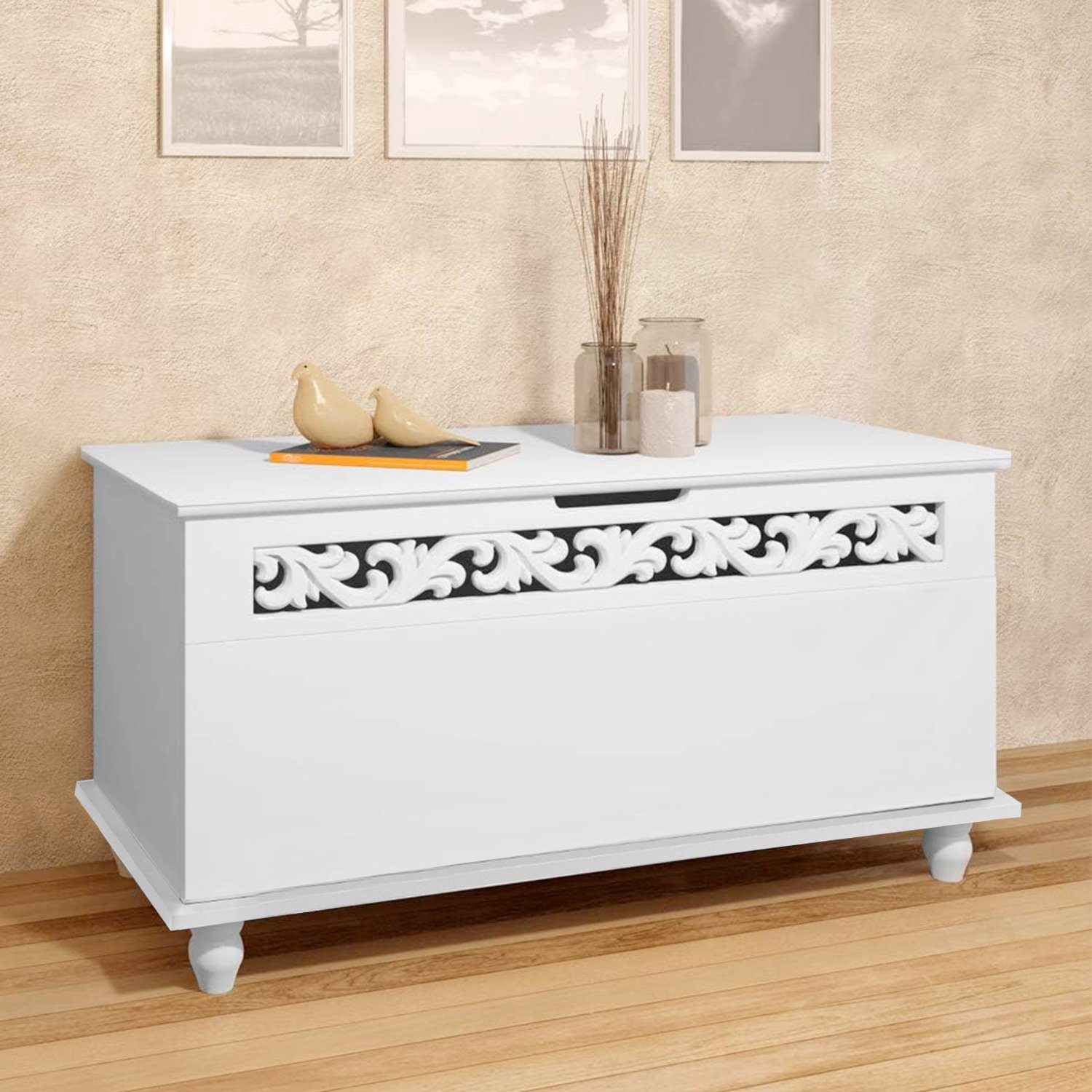 *Aiibot Truhe Holztruhe Holzkiste mit Stauraum Klappbarer Deckel 80x40x48 cm Groß, Aufbewahrungsregal,bodenstehender, für Wohnzimmer, Arbeitszimmer, Büro