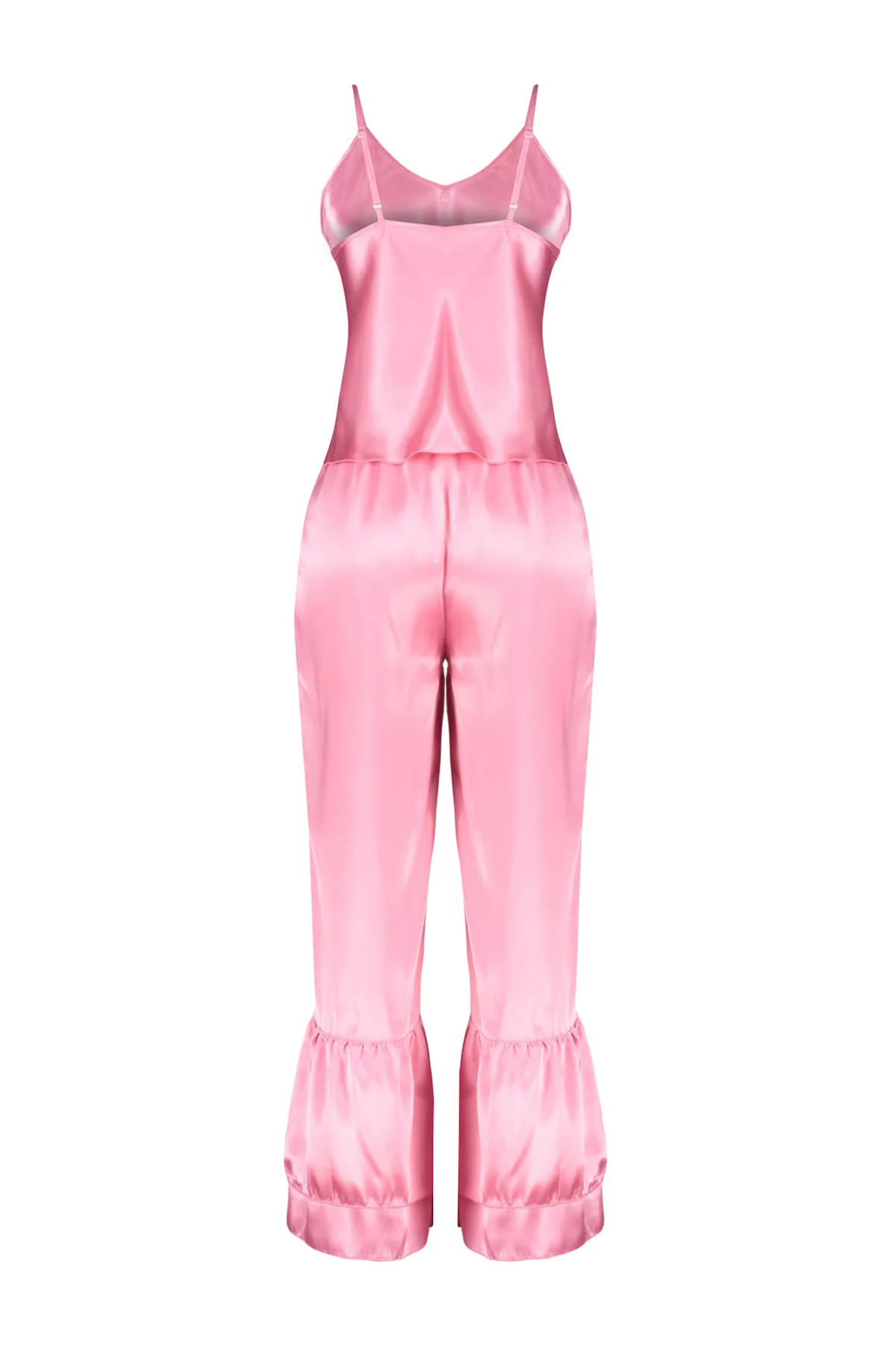 Trendyol Collection  Rosa Pyjama-Set aus Capri-Satin mit Schwungrad-Details und Seilriemen THMSS24PT00014