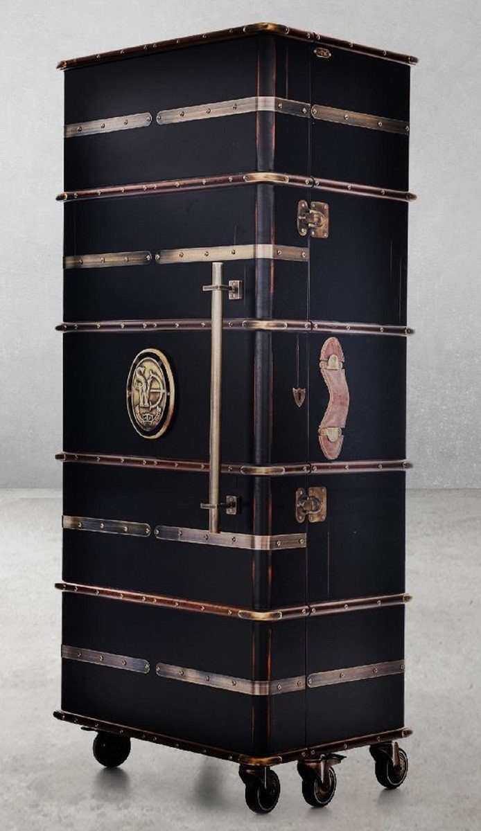 Casa Padrino Barschrank Casa Padrino Luxus Barschrank mit Rollen Antik Schwarz 73,5 x 54 x H. 173,5 cm - Kofferschrank im Retro Look - Retro Stil Weinschrank - Bar Möbel - Luxus Möbel