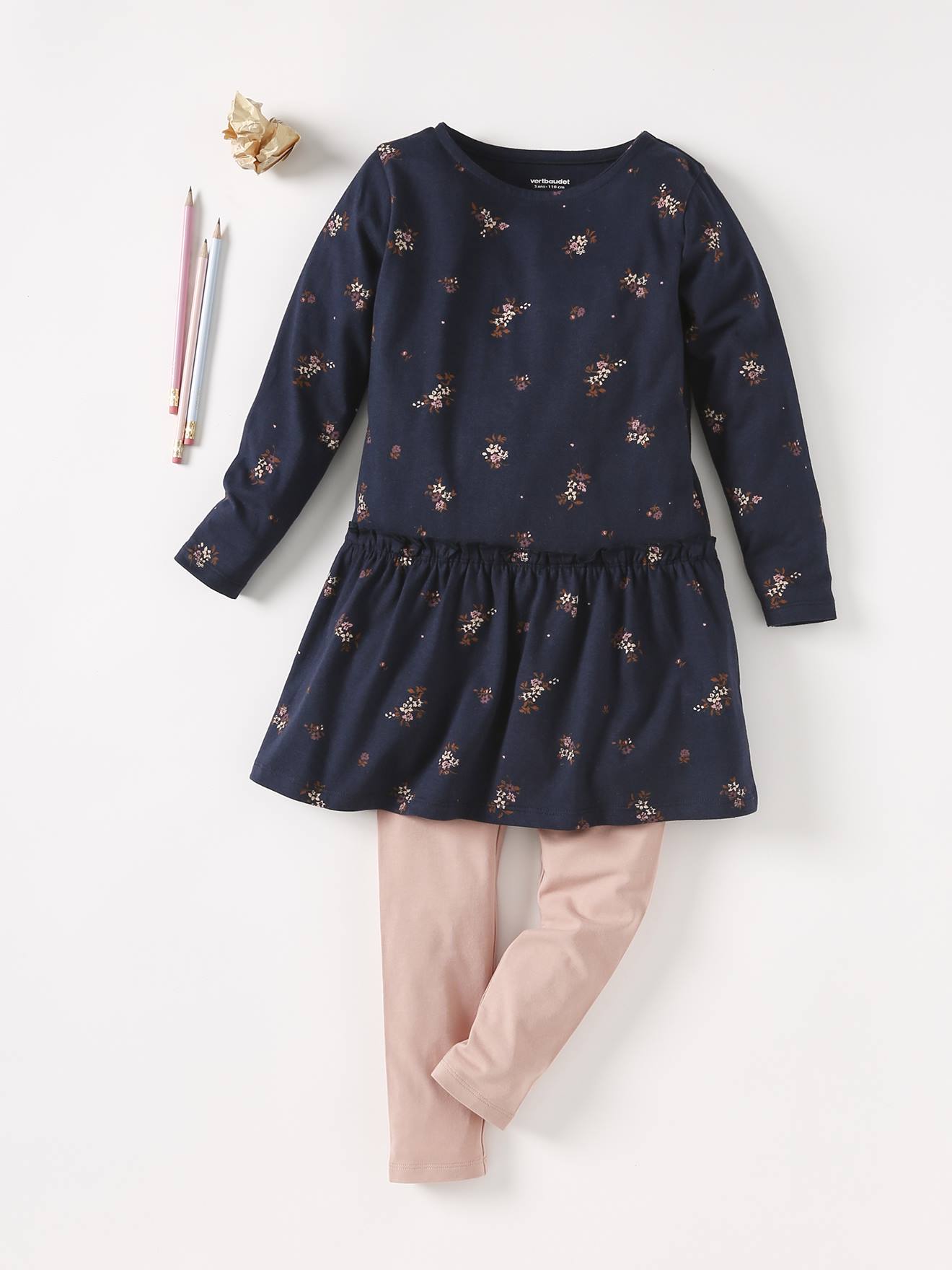 Vertbaudet Mädchen Kleid BASIC - nachtblau bedruckt