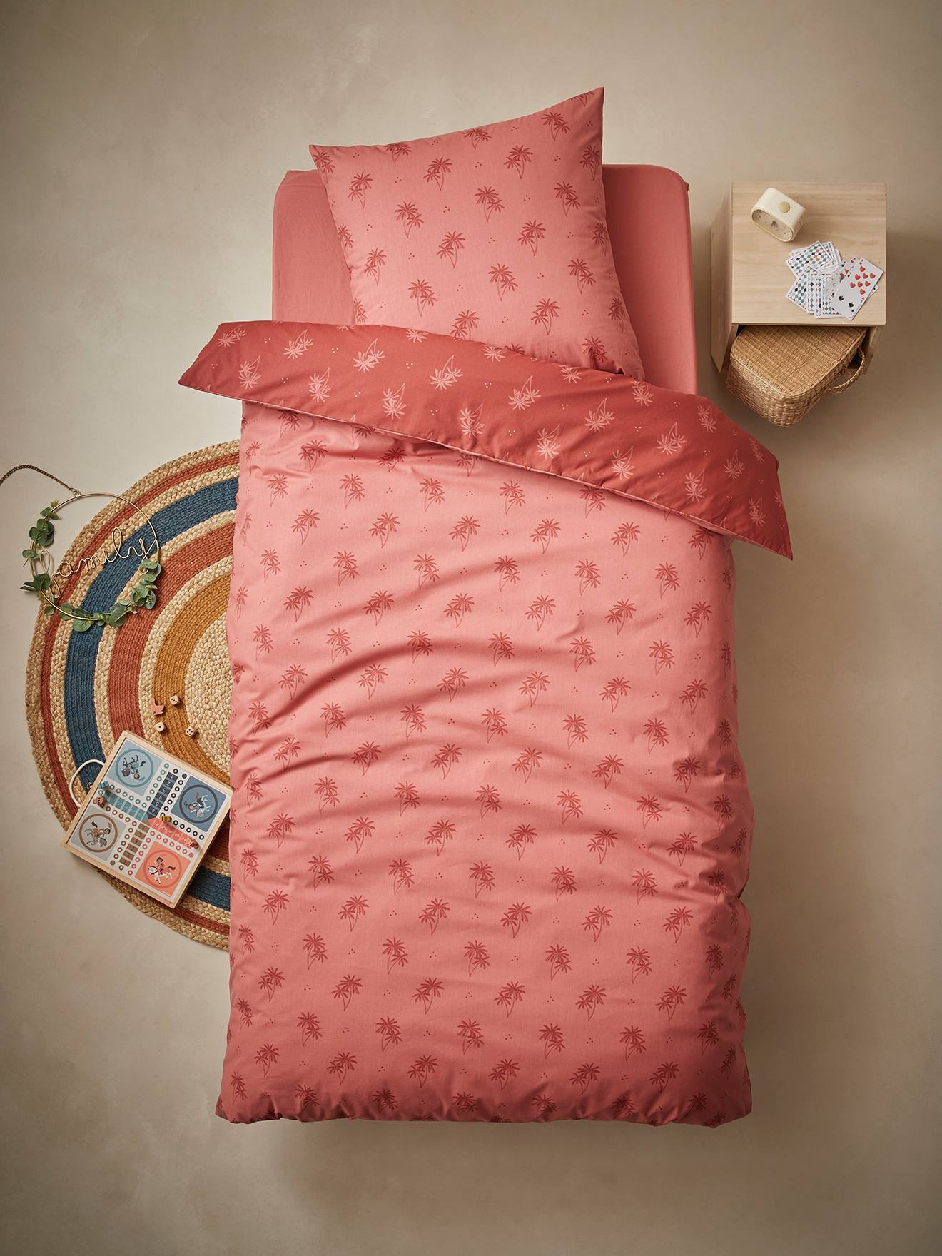 Parure housse de couette + taie d'oreiller enfant PALMIERS terracotta