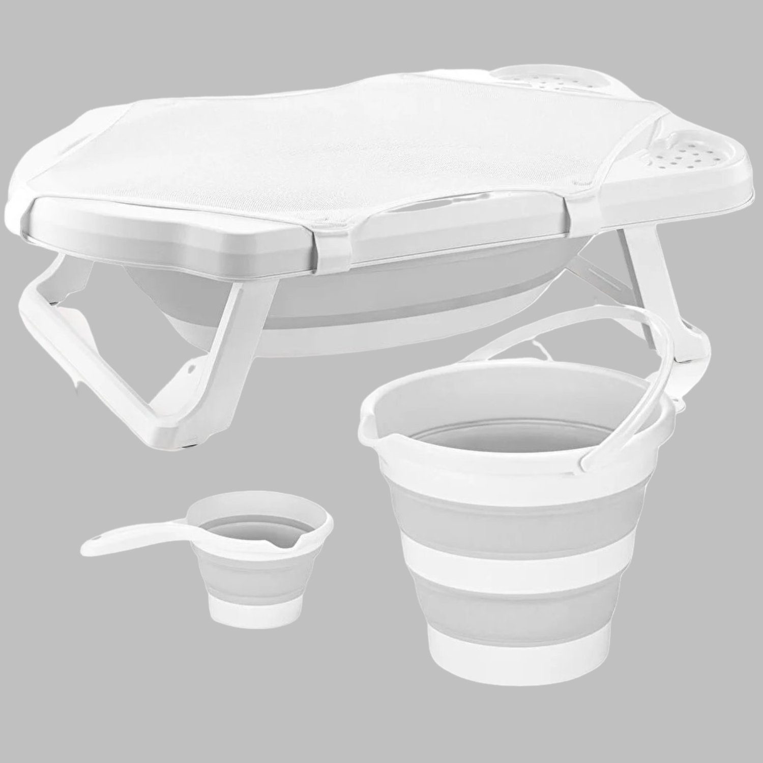 Uzman Babybadewanne Baby Badewanne faltbar mit Liegenetz 4 teilig Baby Wanne
