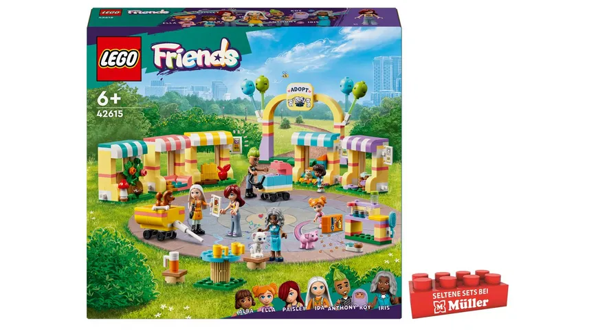 LEGO Friends 42615 Tieradoptionstag, Set mit Spielzeug-Tieren inkl. Hund