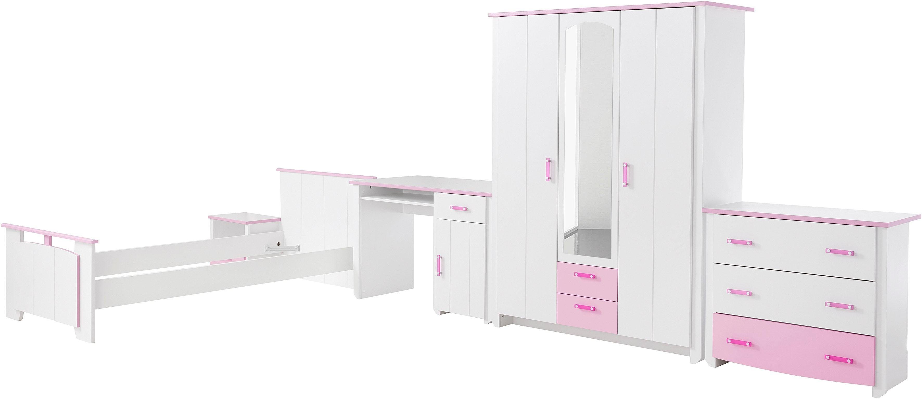 Parisot Jugendzimmer-Set Biotiful, (Set, 4-St., Bett, Nachttisch, Schrank, Kommode, Schreibtisch), mit 3-trg. Kleiderschrank