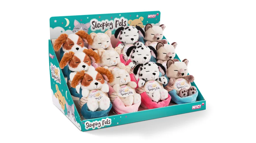 NICI Sleeping Pets 12cm, 4 Designs sort. im Display