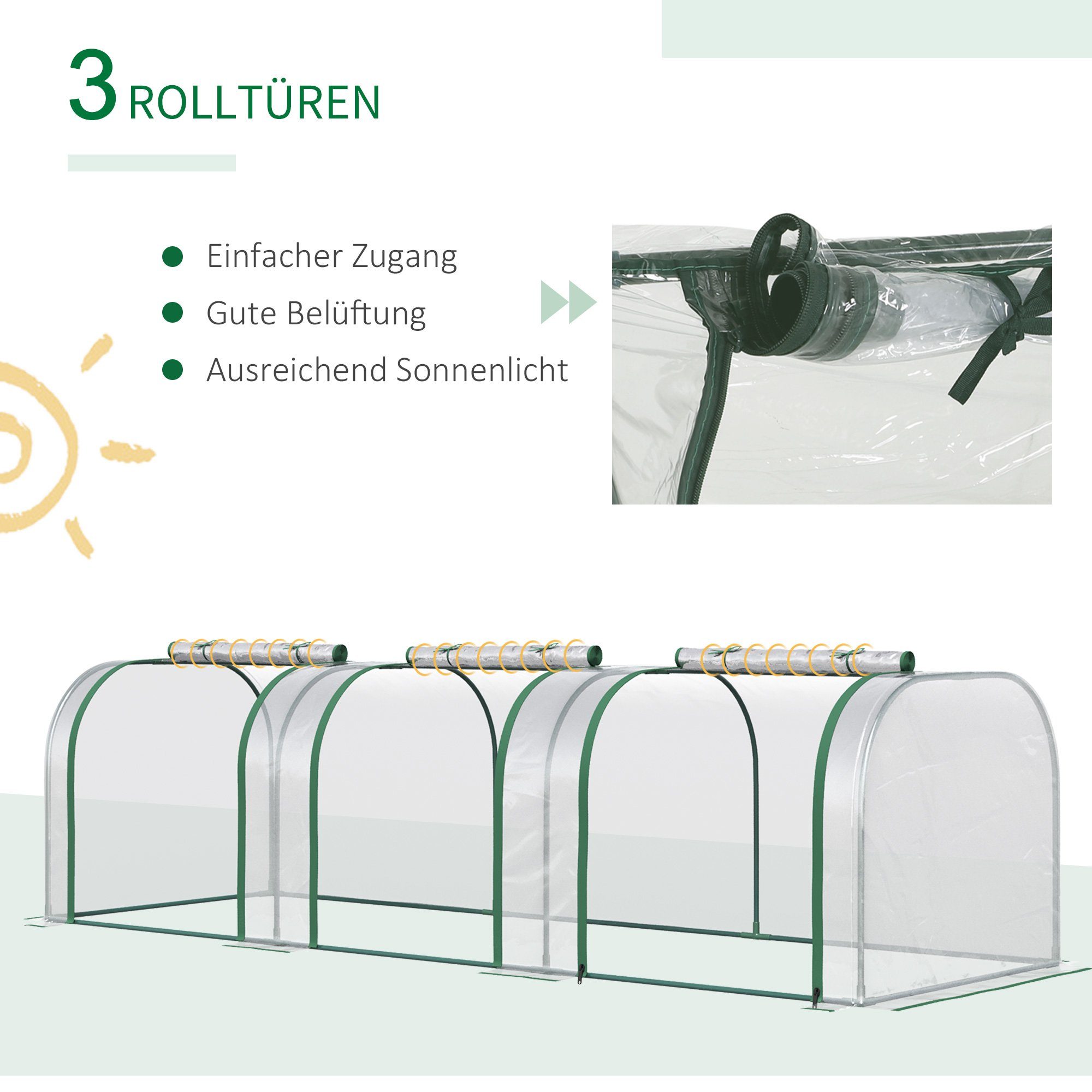Outsunny Foliengewächshaus, BxTxH: 100 x 350 x 80 cm, 0 mm Wandstärke, Set, Gewächshaus, Treibhaus mit Tür