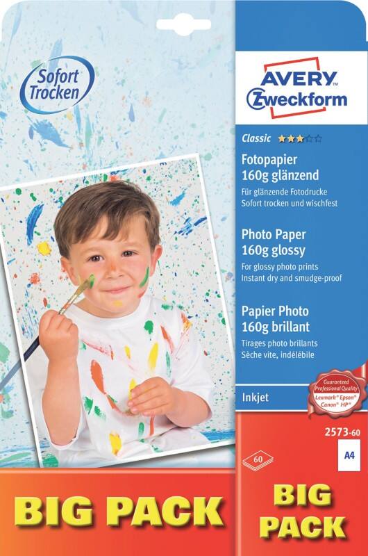 AVERY Zweckform Inkjet Fotopapier Glänzend DIN A4 160 g/m² Weiß 60 Blatt