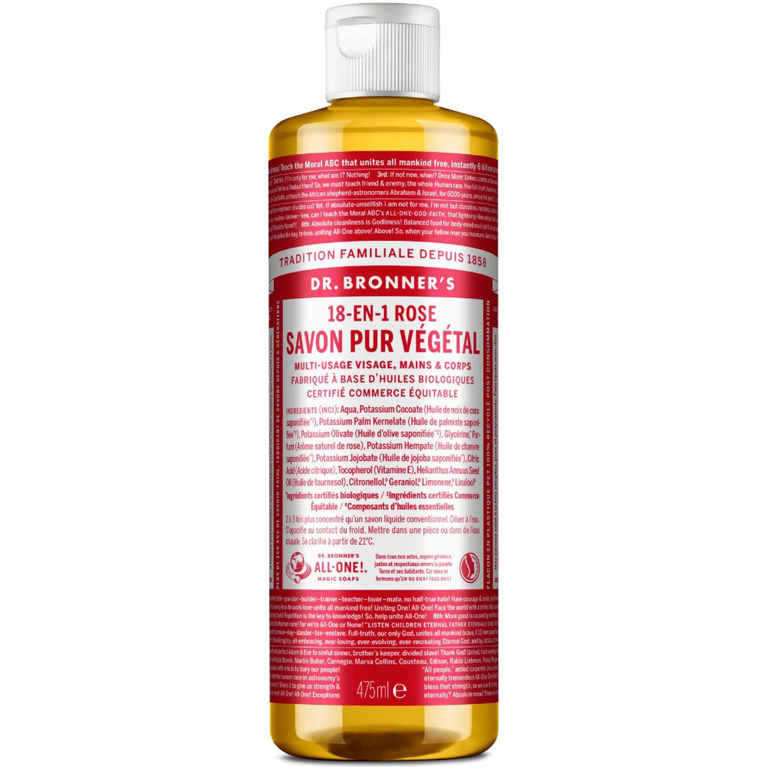 Dr Bronners Savon liquide à la rose Un savon de Castille liquide naturel 18-en-1