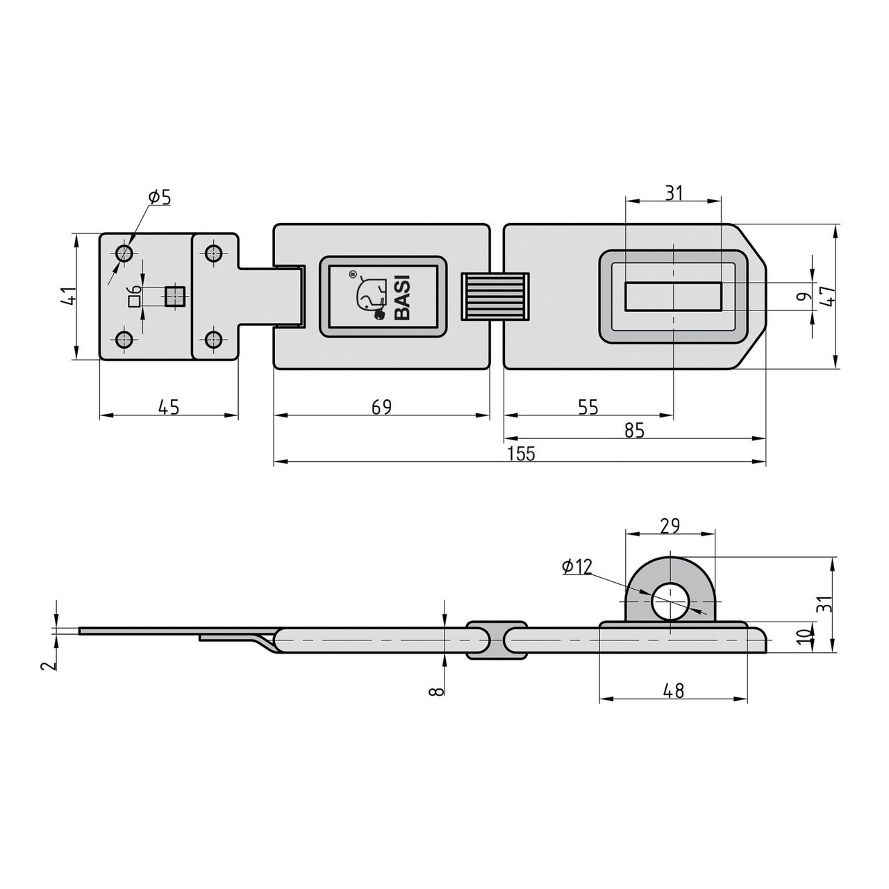 Basi Sicherheitsüberfalle - 155 mm - 1 Gelenk - glanzverzinkt