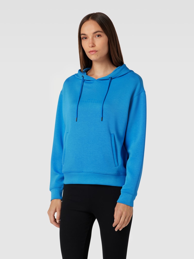 Hoodie mit Label-Print und Känguru-Tasche in blau