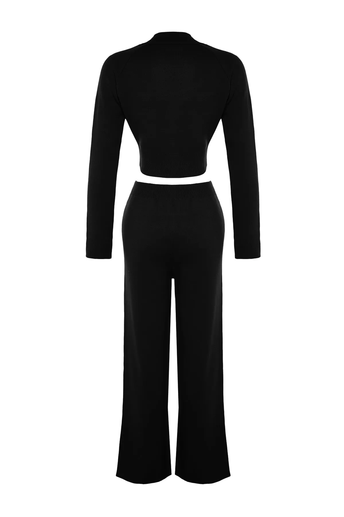 Trendyol Collection  Schwarzes, kurzes Basic-Strickoberteil und -unterteil-Set TWOAW24AU00024