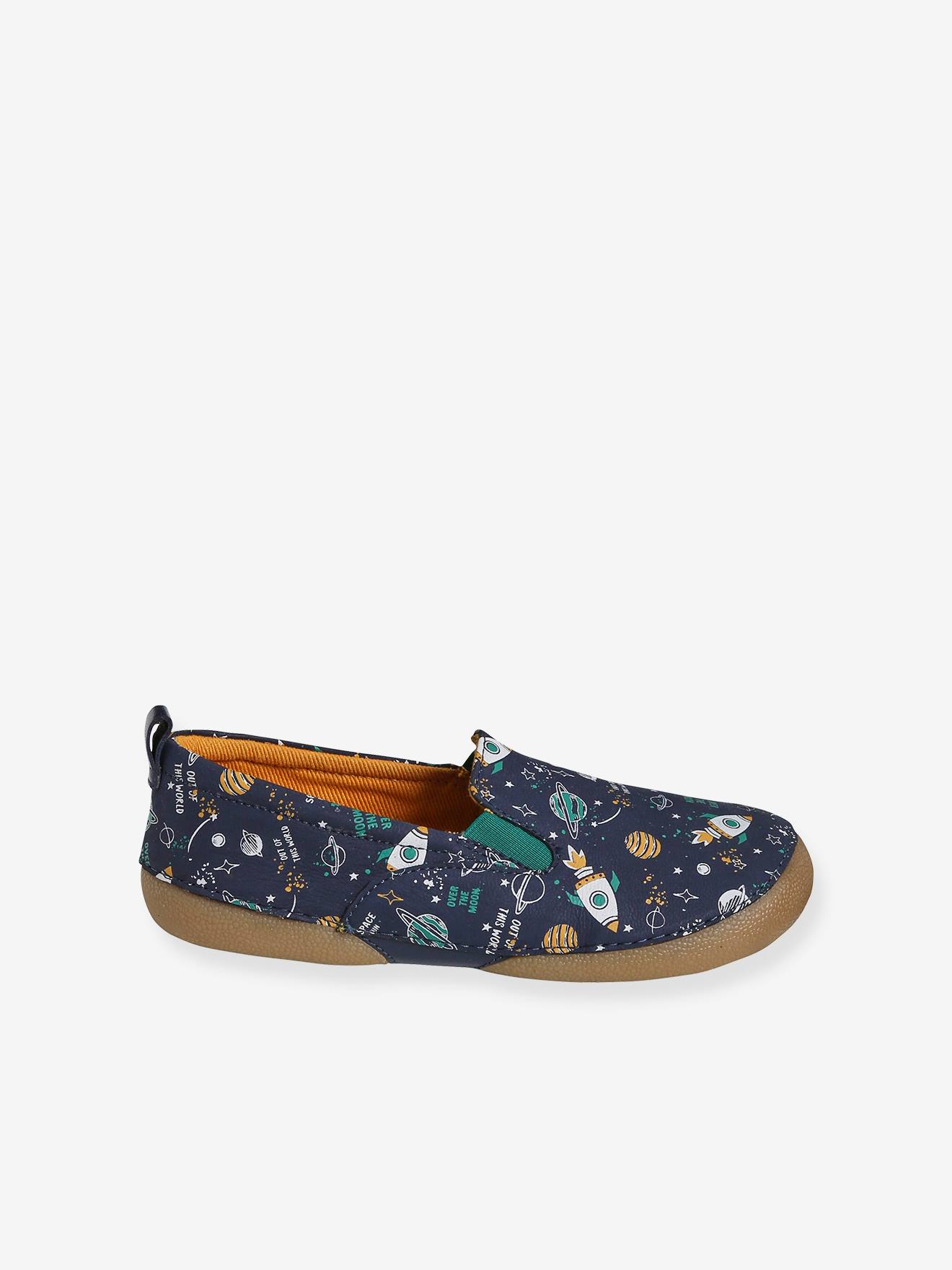 Chaussons élastiqués garçon en cuir marine imprimé