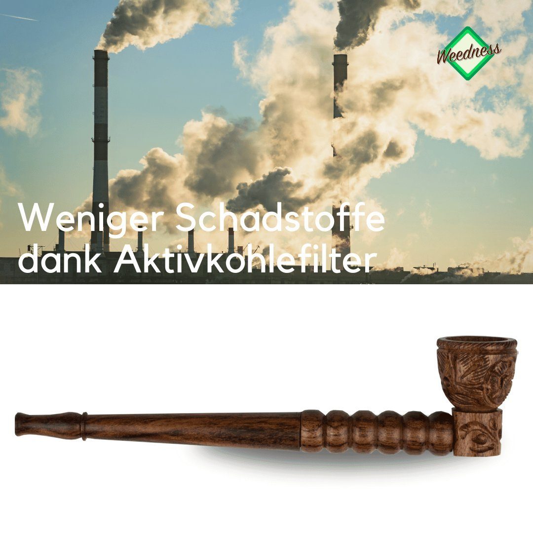 Weedness Signalpfeife Aktivkohlefilter-Pfeife 17 cm aus Ebenholz Handgeschnitzt Tabak, (1-St)