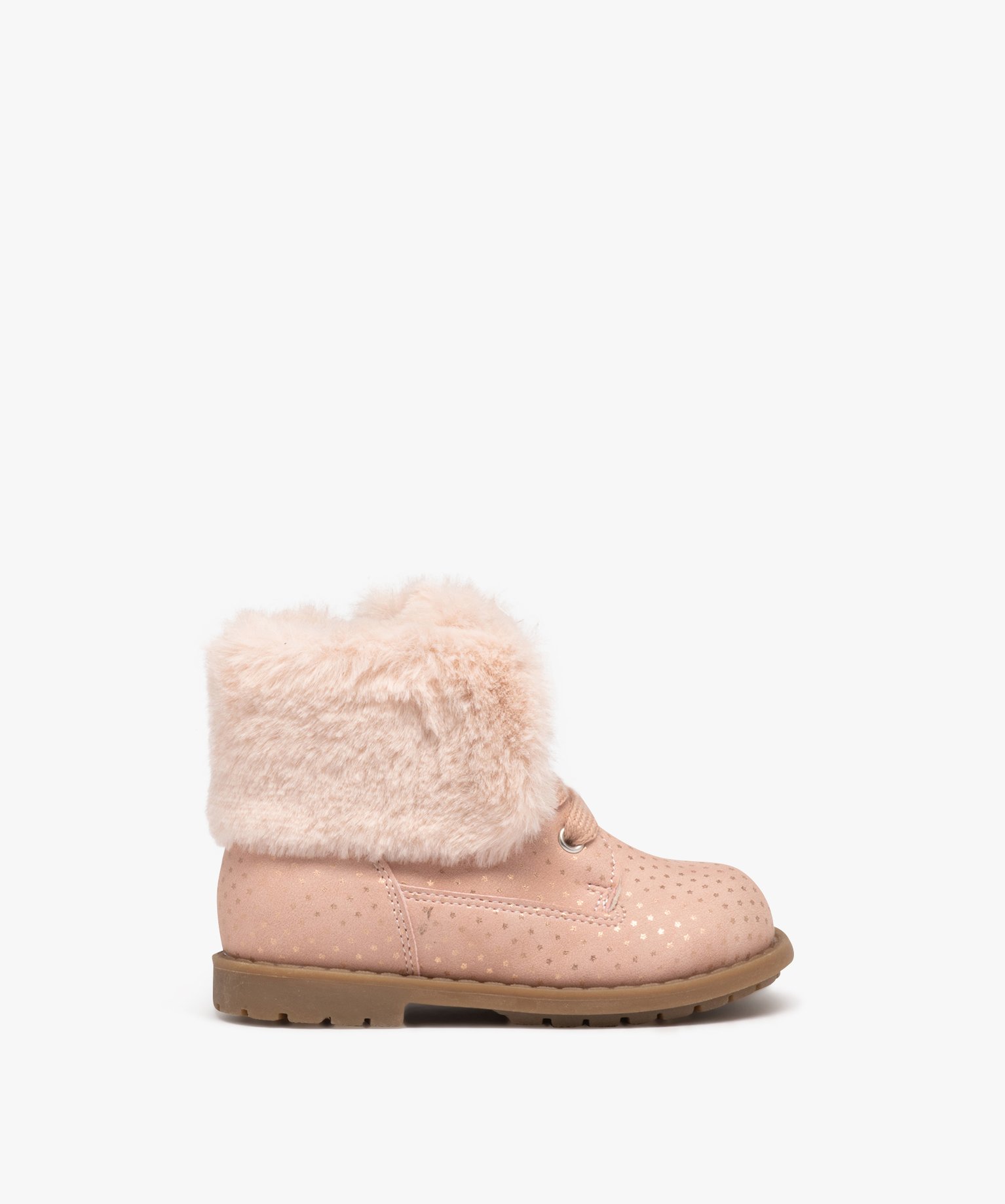 Boots bébé fille à motifs étoiles et col fourré rose | GEMO