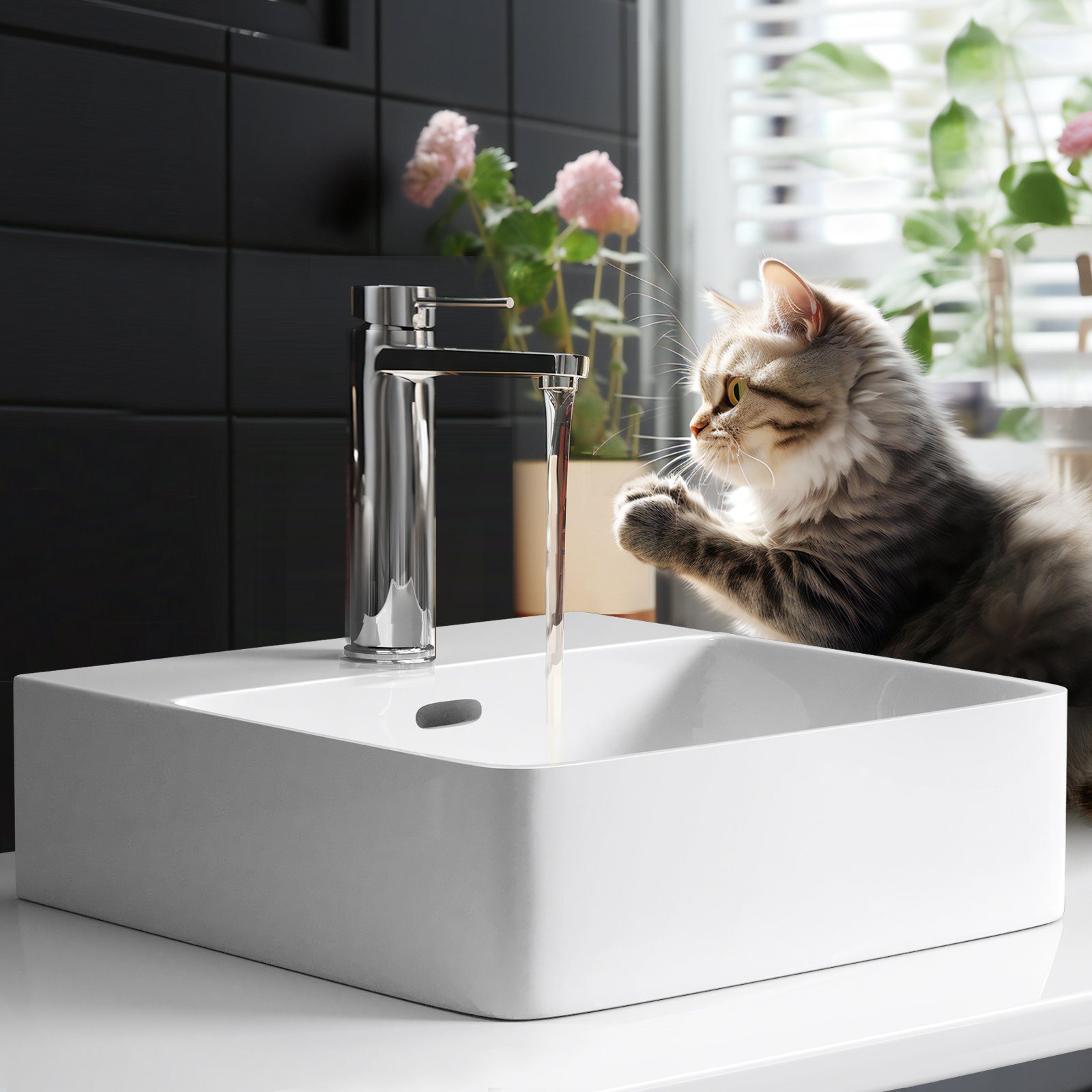 EMKE Aufsatzwaschbecken Kleines Waschbecken Handwaschbecken für Badezimmer, Rechteckig Waschplatz Aufsatzbecken&Hängewaschbecken Waschschüssel