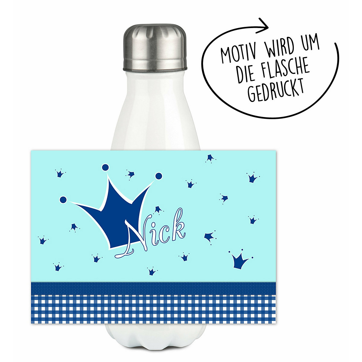 Edelstahl Kinder Thermoflasche / Trinkflasche bunt Krone Farbe hellblau blau Spülmaschinenfest, Auslaufsicher, Bruchfest, Doppelwandig, Für Heißgetränke geeignet, Mit Deckel, Isoliert