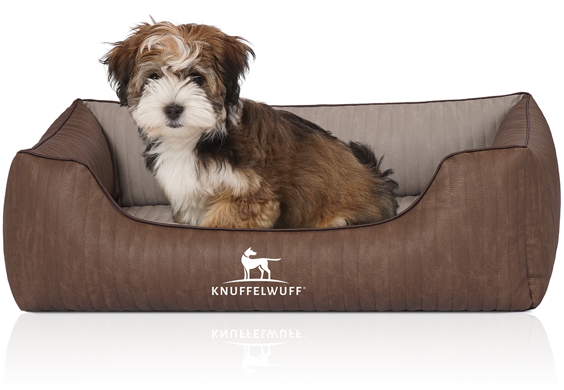 Knuffelwuff Hundebetten Knuffelwuff Orthopädisches Hundebett Outlander aus laser-gestepptem Kunstleder braun/ grau M-L