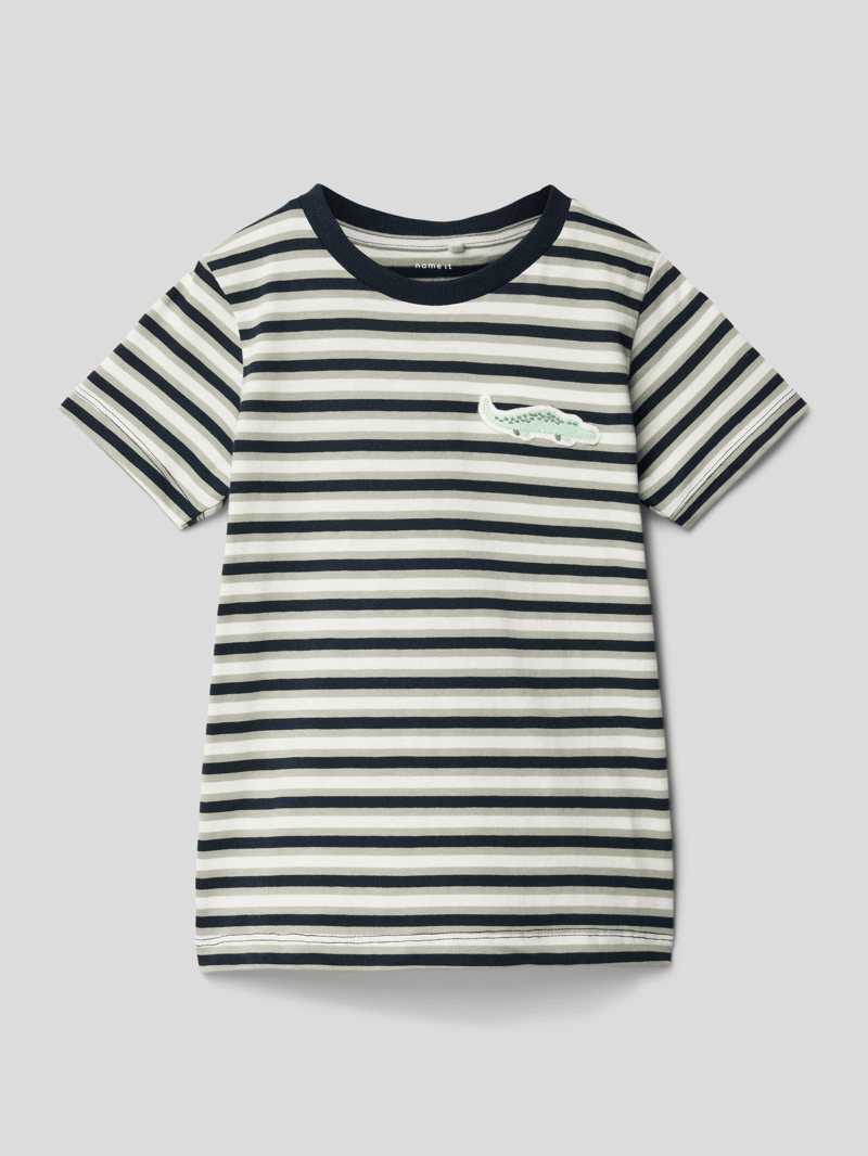 T-Shirt aus Baumwolle mit Motiv-Patch Modell 'DIK' in marineblau