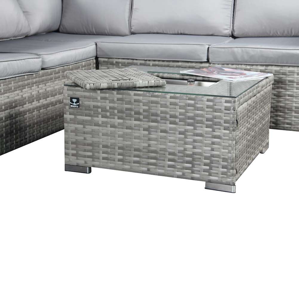 BIXENTE Polyrattan Garten-Lounge 5-Sitzer mit Tisch, Auflagen und Eisfach