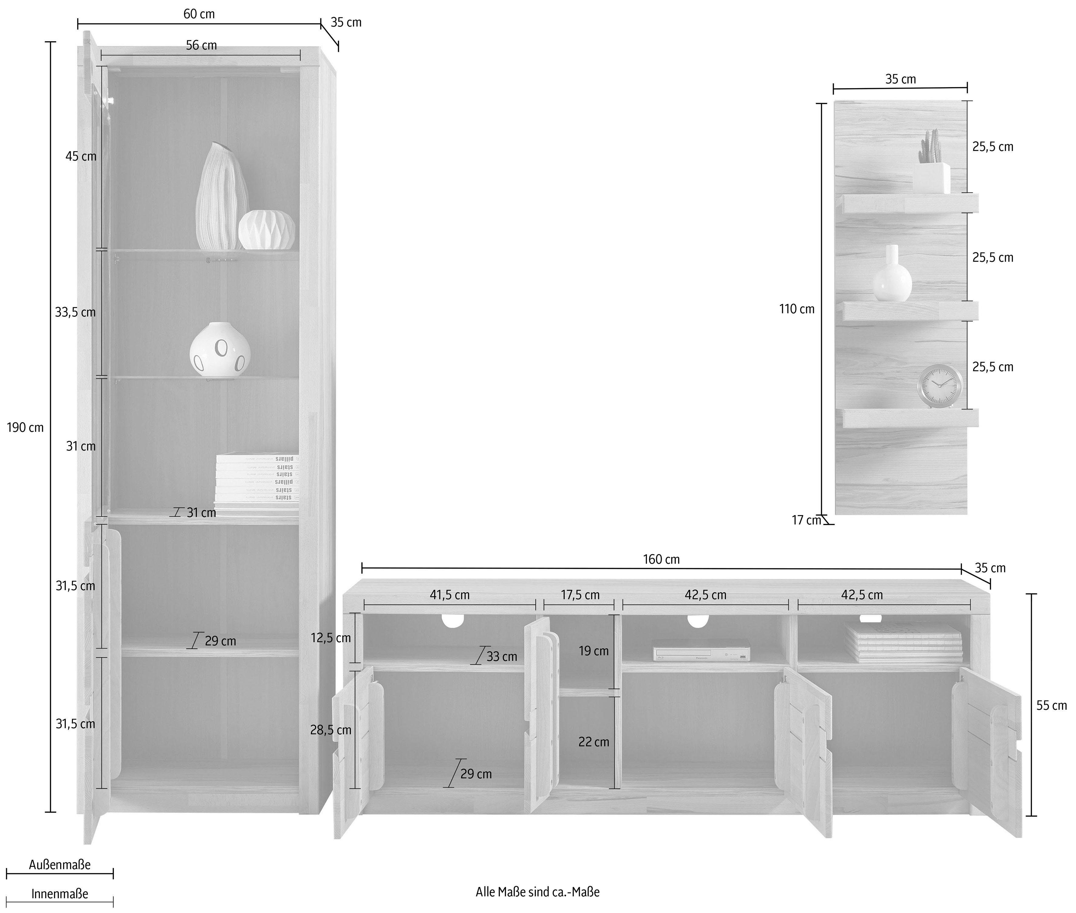 Woltra Wohnwand Silkeborg, (Set, 3-St), teilmassives Holz