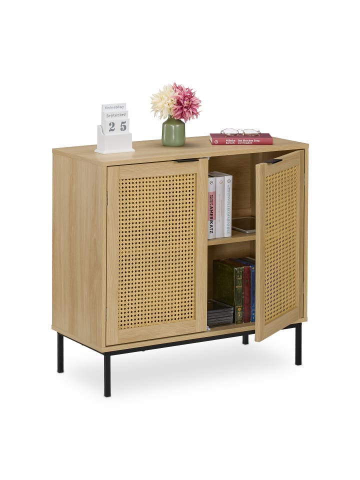 relaxdays Sideboard in Natur/ Schwarz - (B)80 x (H)76 x (T)35 cm günstig kaufen onesize