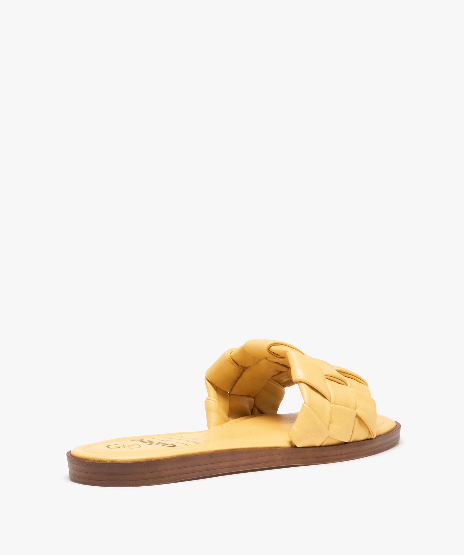 Mules femme avec dessus tressé et semelle à bout carré jaune | GEMO