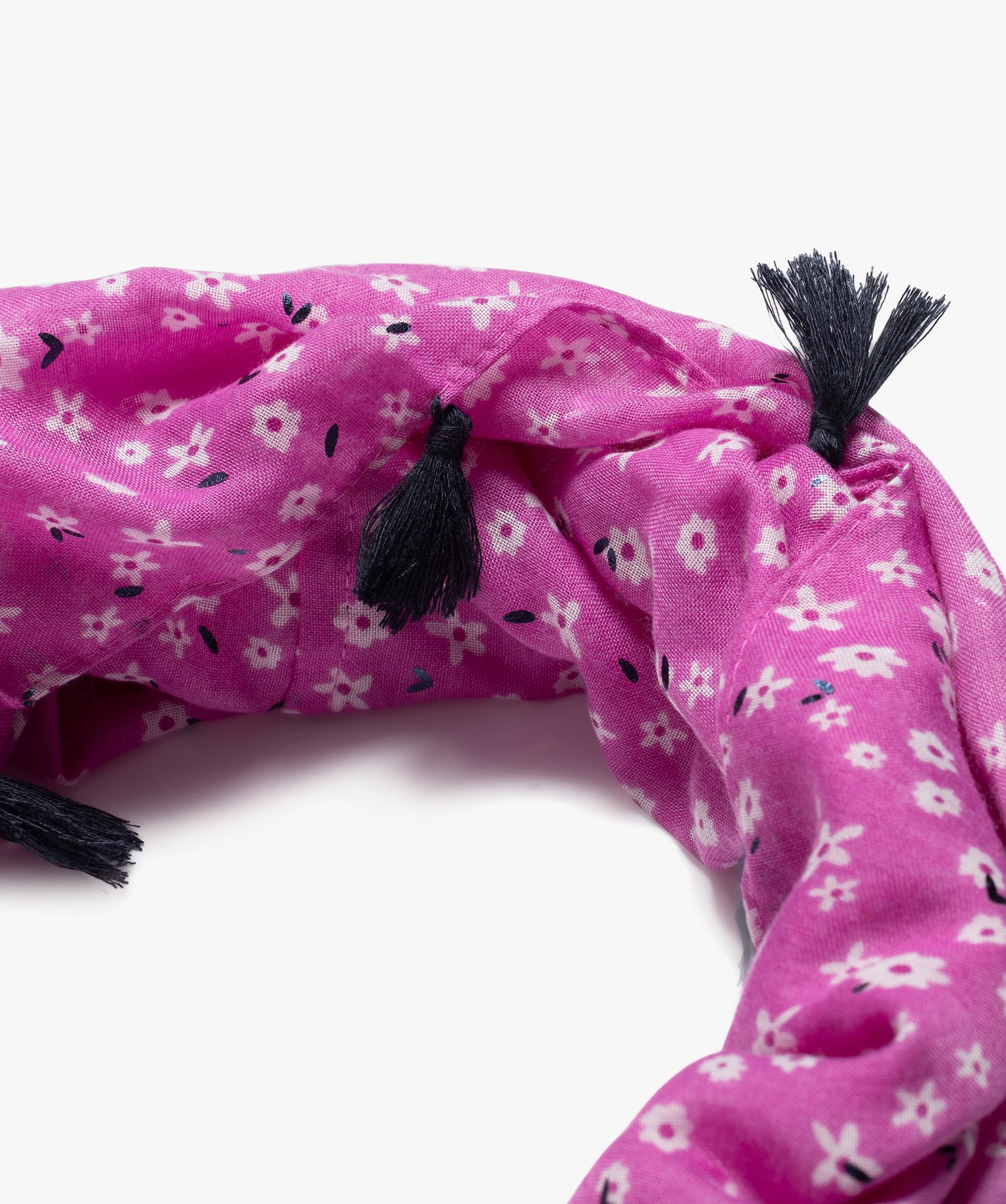 Foulard snood léger à fleurs et pompons fille violet | GEMO