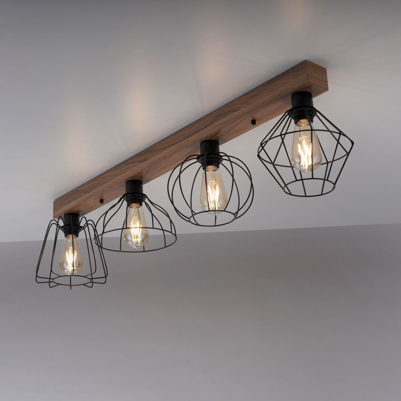 JUST LIGHT LeuchtenDirekt Deckenleuchte KASKA, Holzdekor, 4xE27 max. 40 W, Innenleuchte, IP20